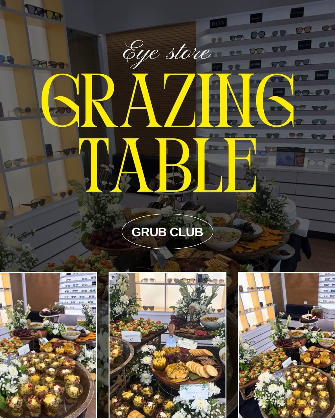 A grazing table designed to complement the brand, the space, and the experience. ✨ For this eyewear store event, we curated a spread that…